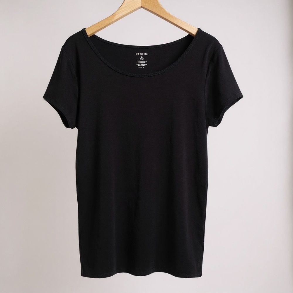 George Medium Black Braided Neckline T-Shirt Top